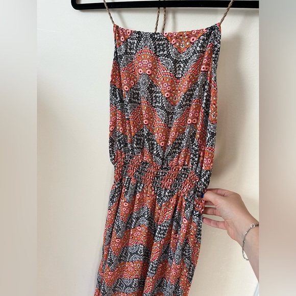 Colorful Coral Navy Beach Maxi Dress Halter Tie with Cork Detail Beachwear - Picture 3 of 5